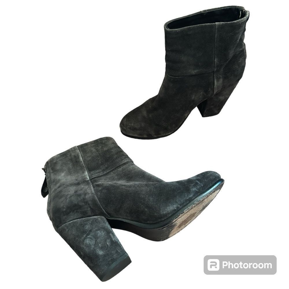 Rag & Bone Charcoal Gray Distressed Suede LeatherAnkle Booties Sz 39.5 or 9.5 - Picture 2 of 10